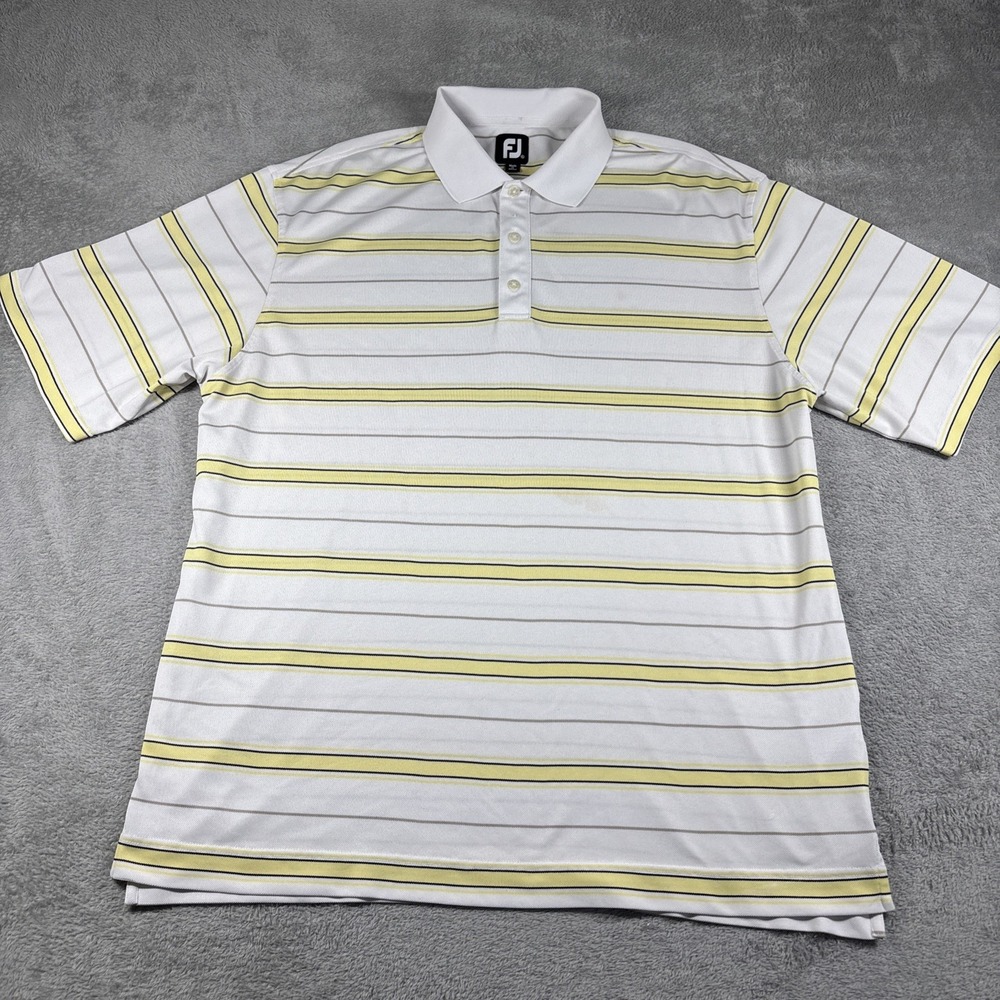 FootJoy FJ Golf Polo Shirt Yellow White Striped Short Sleeve Men's Size XL